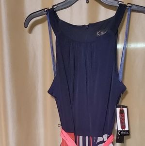 K Studio Collection Navy/Coral printed dress Size S